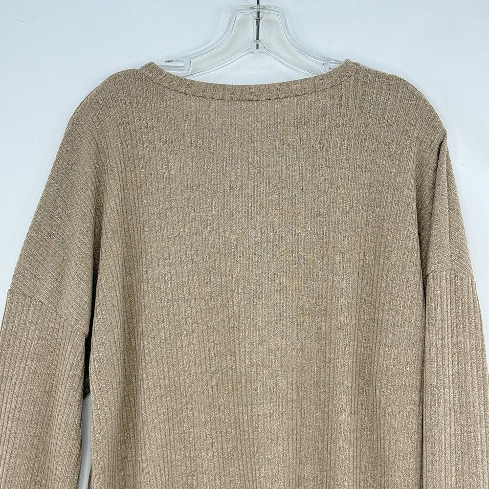 Womens Pale Khaki Rib Textured Henley Knit Top Size XL Long Sleeve Button - Picture 6 of 16